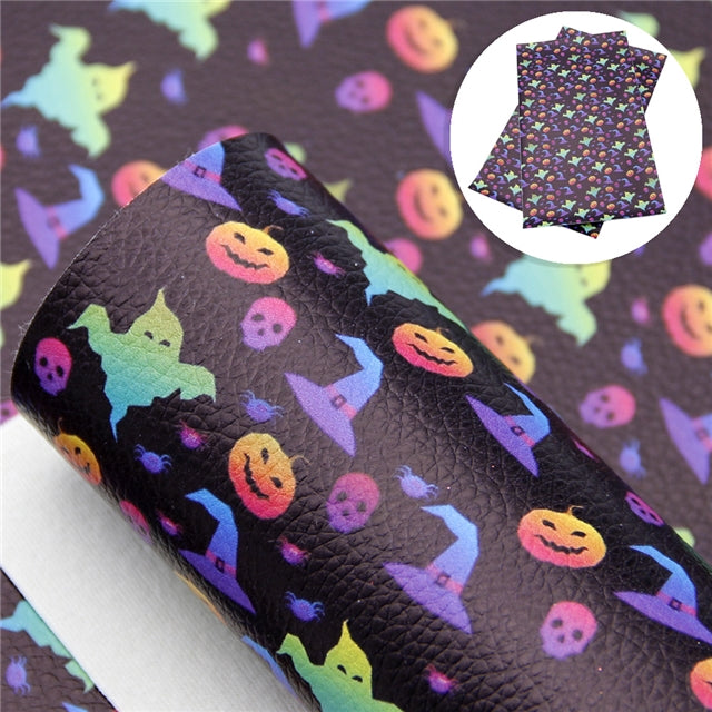 Halloween Litchi Printed Faux Leather Sheet Litchi has a pebble like feel with bright colors