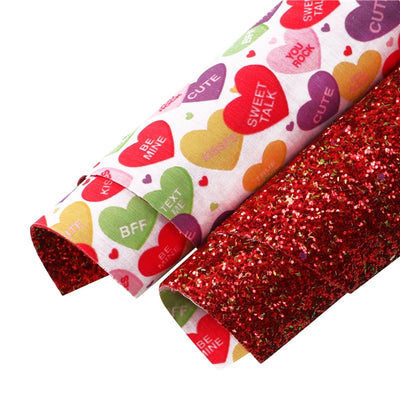 Valentine with Glitter Double Pattern Faux Leather Sheet