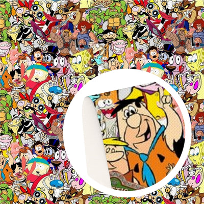 Hanna-Barbera Cartoon Characters Litchi Printed Faux Leather Sheet Litchi has a pebble like feel with bright colors