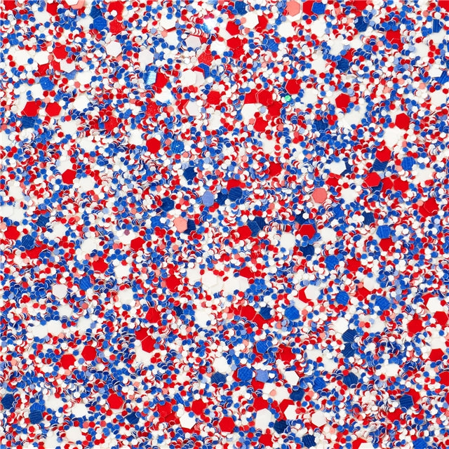 Red, White and Blue Chunky Glitter Printed Faux Leather Print Sheet