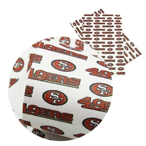 49ers Football Litchi Printed Faux Leather Sheet Litchi has a pebble like feel with bright colors