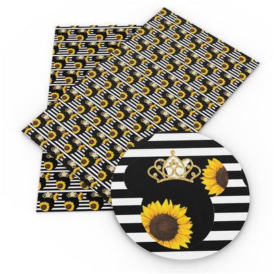 Mouse Sunflower Litchi Printed Faux Leather Sheet Litchi has a pebble like feel with bright colors