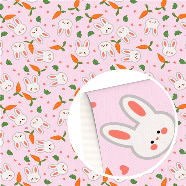 Easter Rabbits Litchi Printed Faux Leather Sheet Litchi has a pebble like feel with bright colors
