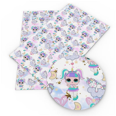 LOL Doll Unicorns Litchi Printed Faux Leather Sheet Litchi has a pebble like feel with bright colors