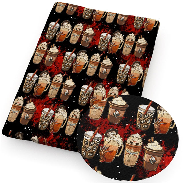 Scary Movie Coffee Litchi Printed Faux Leather Sheet Litchi has a pebble like feel with bright colors