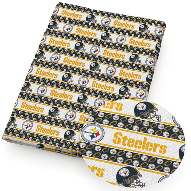 Steelers Football Printed Faux Leather Sheet Litchi has a pebble like feel with bright colors