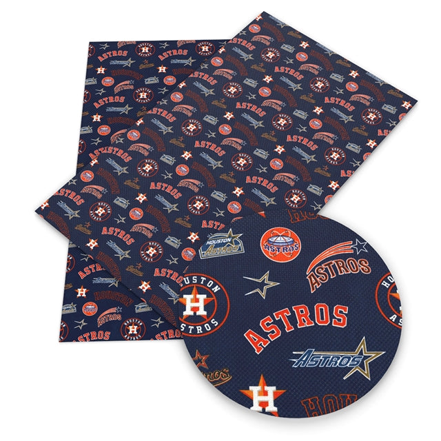 Astros Baseball Litchi Printed Faux Leather Sheet Litchi has a pebble like feel with bright colors