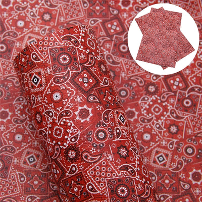 Red Bandana Litchi Printed Faux Leather Sheet