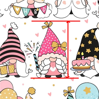 Birthday Gnomes Litchi Printed Faux Leather Sheet Litchi has a pebble like feel with bright colors