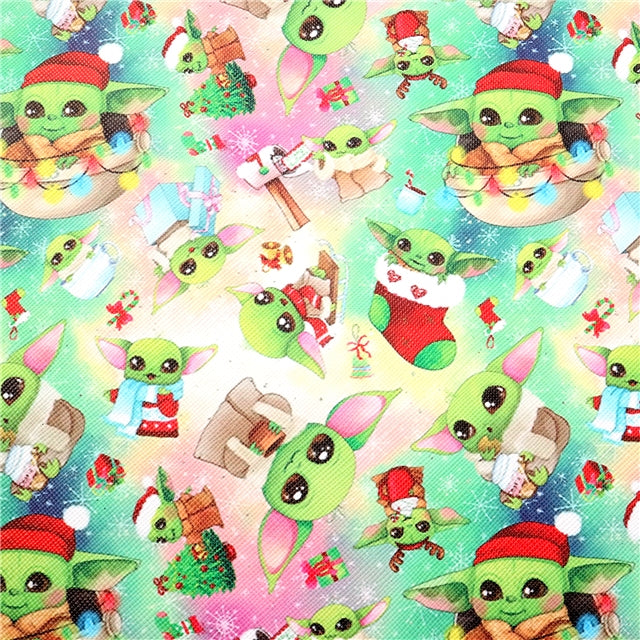 Baby Yoda Christmas Glitter Double Sided Pattern Faux Leather Sheet