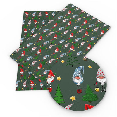 Christmas Gnomes Litchi Printed Faux Leather Sheet
