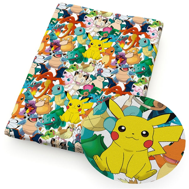 Pokemon Litchi Printed Faux Leather Sheet Litchi has a pebble like feel with bright colors