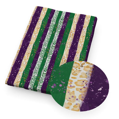 Mardi Gras Stripes Litchi Printed Faux Leather Sheet Litchi has a pebble like feel with bright colors