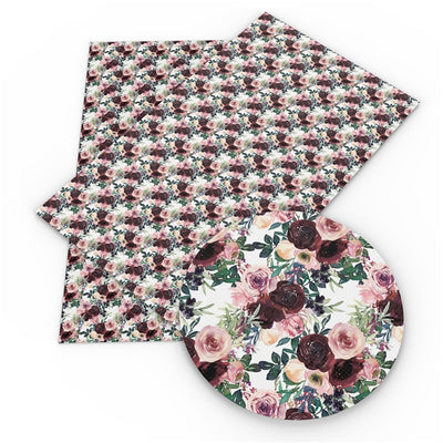 Roses Litchi Printed Faux Leather Sheet