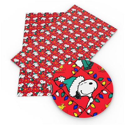 Charlie Brown/ Snoopy Christmas Litchi Printed Faux Leather Sheet Litchi has a pebble like feel with bright colors