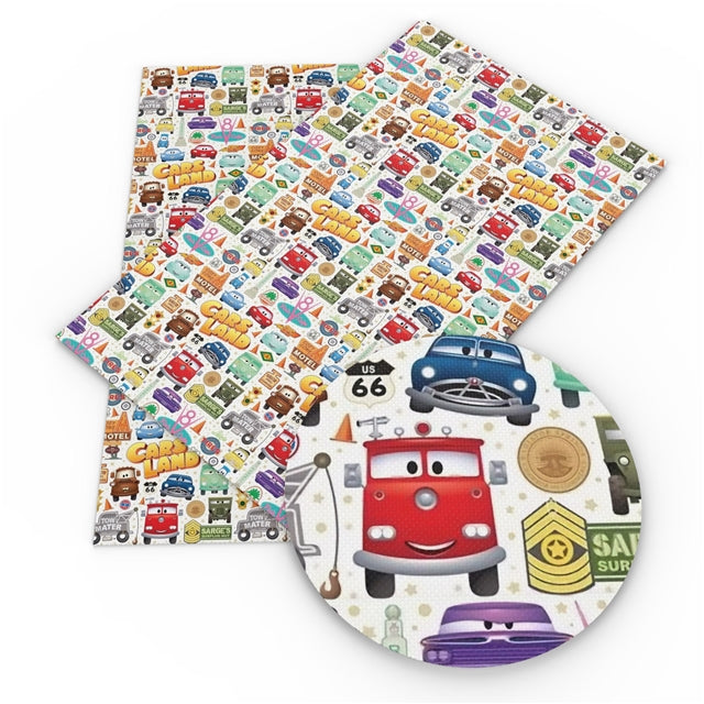 Cars The Movie Litchi Printed Faux Leather Sheet Litchi has a pebble like feel with bright colors