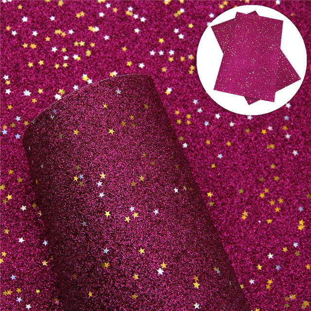 Fine Glitter with Stars Printed Sheet Multiple Colors