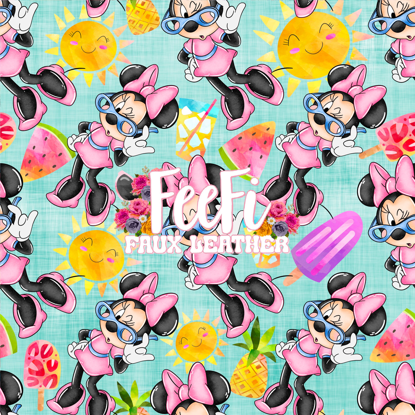 Minnie  Litchi Printed Faux Leather Sheet Litchi has a pebble like feel with bright colors