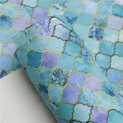 Fish Scale Footprint Litchi Printed Faux Leather Sheet Litchi has a pebble like feel with bright colors