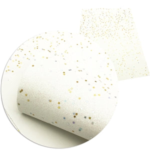 Fine Glitter with Stars Printed Faux Leather Print Sheet Multiple Colors