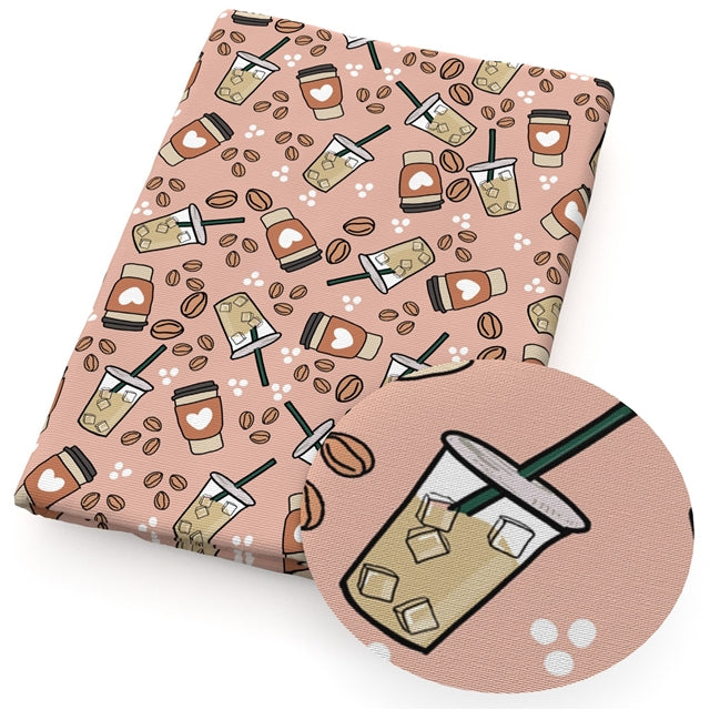 Coffee Latte Fall Printed Faux Leather Sheet  Litchi has a pebble like feel with bright colors
