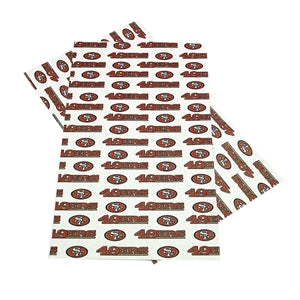 49ers Football Litchi Printed Faux Leather Sheet Litchi has a pebble like feel with bright colors