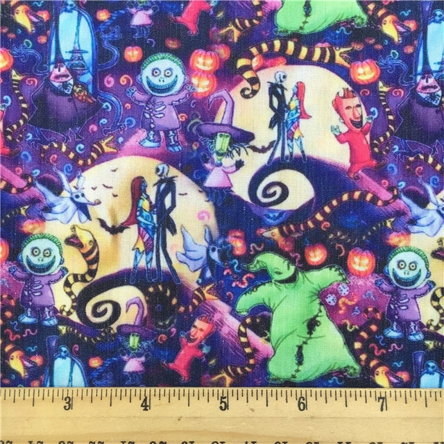 Nightmare Before Christmas Halloween Printed Textured Liverpool/ Bullet Fabric with a textured feel