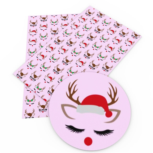 Christmas Reindeer/Unicorn Litchi Printed Faux Leather Sheet Litchi has a pebble like feel with bright colors