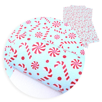 Candy Cane Small Litchi Stripes Printed Faux Leather Sheet