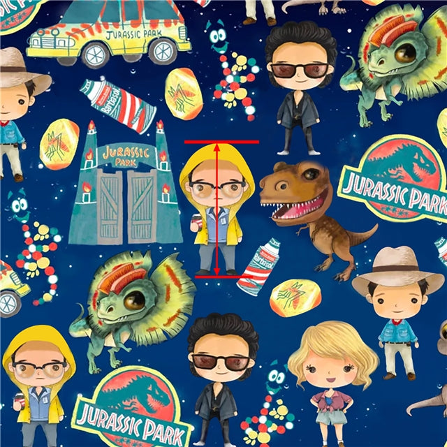Jurassic Park Characters Dinosaur Movie Textured Liverpool/ Bullet Fabric with a textured feel and bright colors