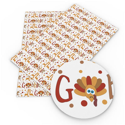 Thanksgiving Turkey Litchi Printed Faux Leather Sheet