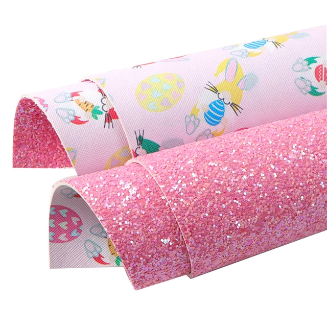 Easter Bunny with Glitter Double Pattern Faux Leather Sheet