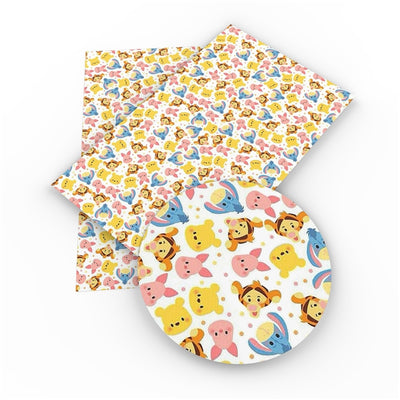Winnie the Pooh Piglet Litchi Printed Faux Leather Sheet Litchi has a pebble like feel with bright colors
