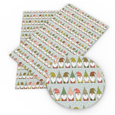 Christmas Gnomes Litchi Printed Faux Leather Sheet