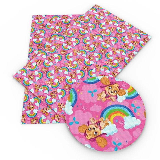 Paw Patrol Skye Rainbow Litchi Printed Faux Leather Sheet Litchi has a pebble like feel with bright colors