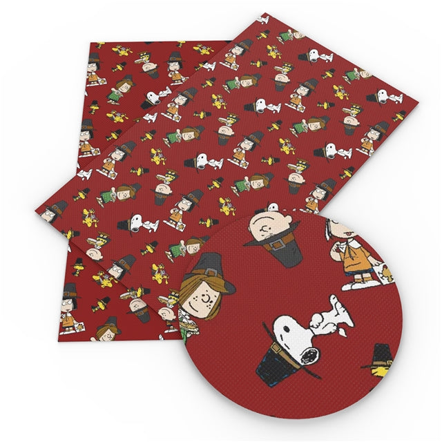 Charlie Brown/ Snoopy Thanksgiving Litchi Printed Faux Leather Sheet