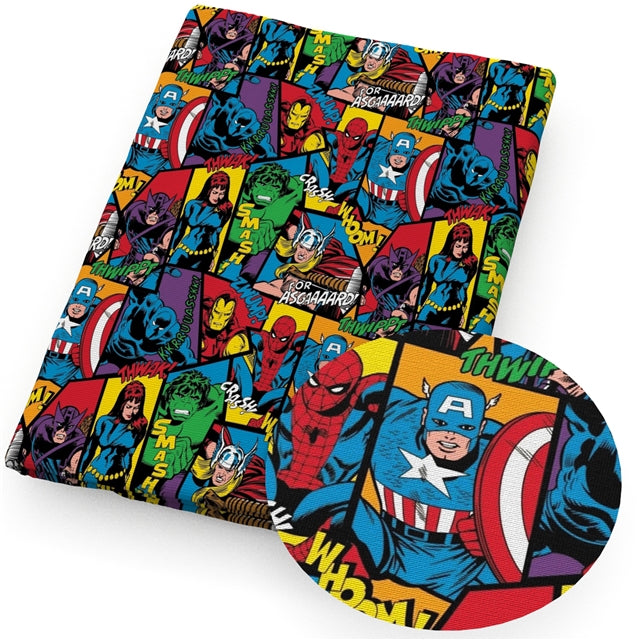 Superhero Super Hero Litchi Printed Faux Leather Sheet Litchi has a pebble like feel with bright colors