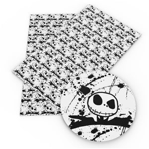 Nightmare Before Christmas Halloween Characters Litchi Printed Faux Leather Sheet Litchi has a pebble like feel with bright colors