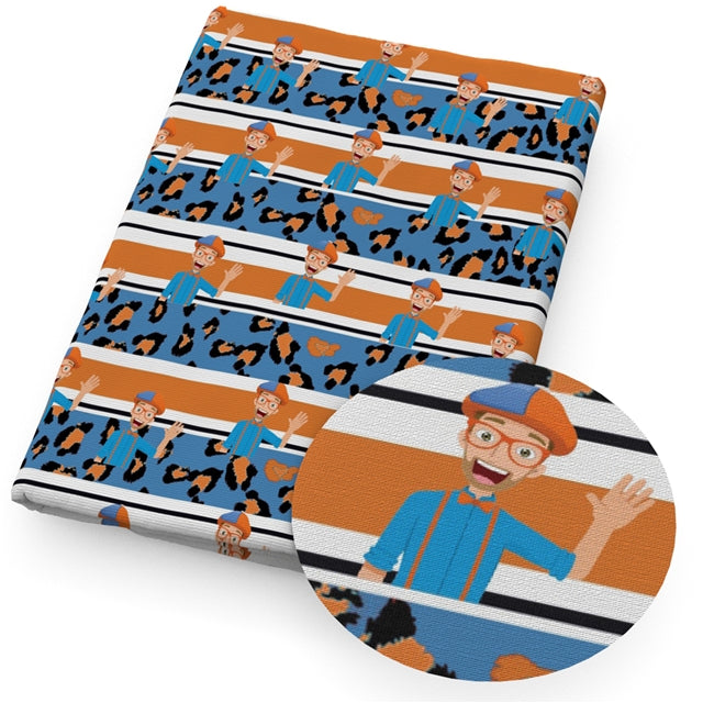 Orange and Blue Guy Print Bullet Textured Liverpool Fabric