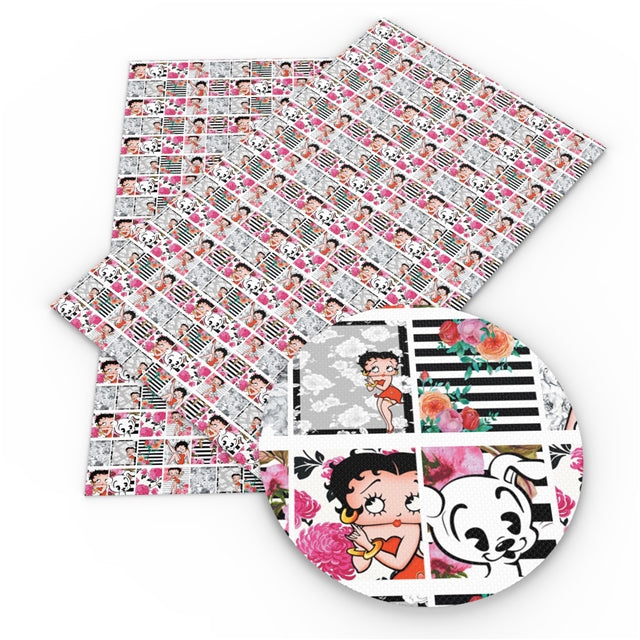 Betty Boop Litchi Printed Faux Leather Sheet Litchi has a pebble like feel with bright colors