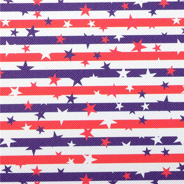 Red, White and Blue Glitter Double Sided Pattern Faux Leather Sheet