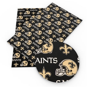 Saints Football Litchi Printed Faux Leather Sheet Litchi has a pebble like feel with bright colors