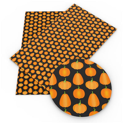 Fall Halloween Pumpkins Litchi Printed Faux Leather Sheet