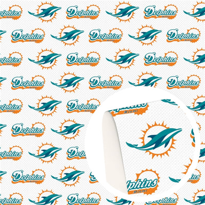 Miami Dolphins Football Litchi Printed Faux Leather Sheet Litchi has a pebble like feel with bright colors