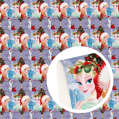 Frozen Christmas Litchi Printed Faux Leather Sheet