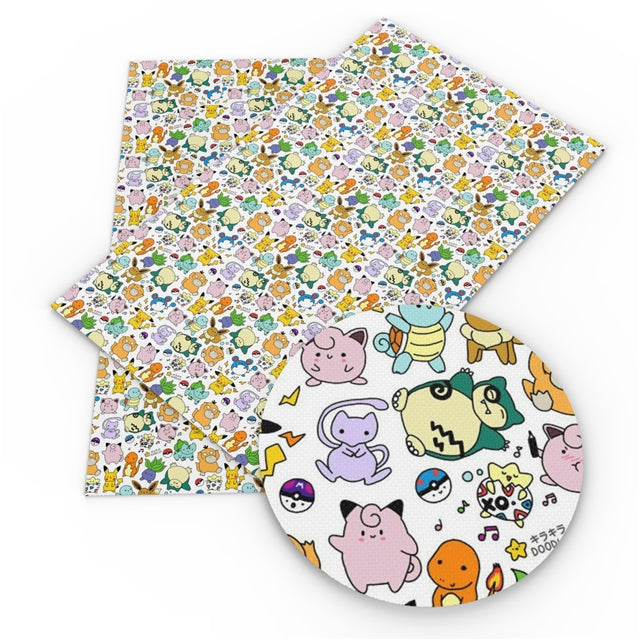 Pokemon Litchi Printed Faux Leather Sheet Litchi has a pebble like feel with bright colors
