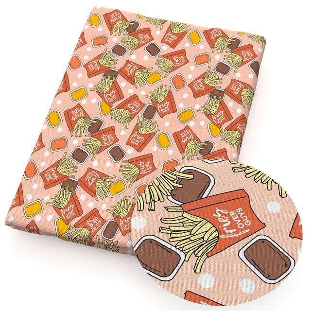 French Fries Litchi Printed Faux Leather Sheet