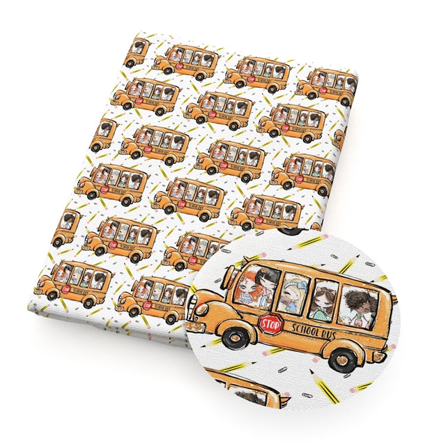 Back To School Printed Faux Leather Sheet Litchi has a pebble like feel with bright colors