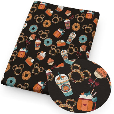 Coffee, Fall Snacks Litchi Printed Faux Leather Sheet