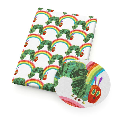 Worm with Rainbows Litchi Printed Faux Leather Sheet Litchi has a pebble like feel with bright colors